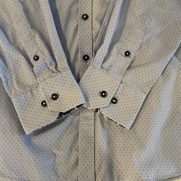 Sondergaard Copenhagen LS Button Down Fitted Polka Dot Print Shirt Blue Sz 16.5 - Picture 3 of 12